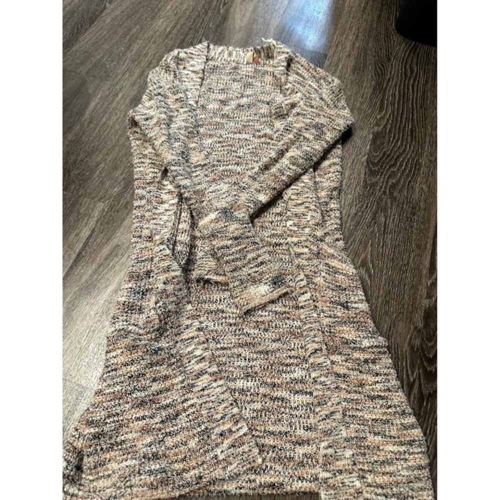 Pilcro by Anthropologie Marled Knit Open Front Cardigan Sweater Brown Black S